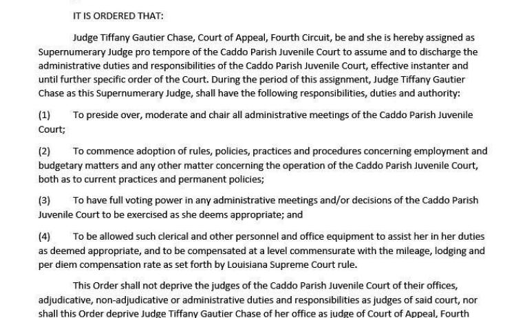 Supervison of Caddo Juvenile Court Removed From Chief Judge Casey-Jones
