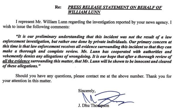 Press Release Statement on behalf of Bill Lunn! 
