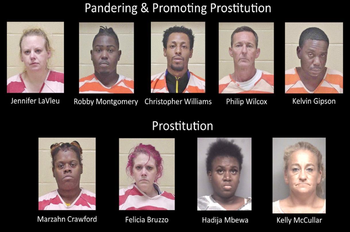 Undercover sting operation nets nine arrests for prostitution, pandering