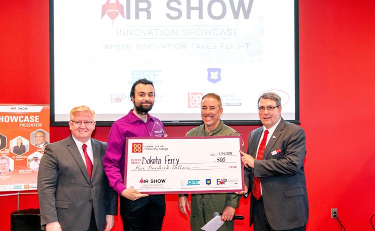 The winner of the inaugural BPCC 2-Minute Drill was Dakota Ferry (Associate of Applied Science in Cyber Technology and Network Security), who pitched a clean water filtration/collection and power generation plan, which is patent pending.
