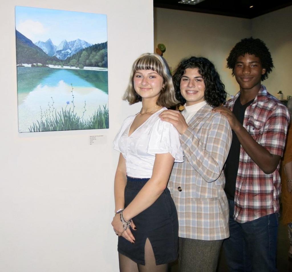 Alexandra Martinez, Ary Ravari, and Supreme Burton with acrylic &quot;Mountains and Trees and Water&quot; by Martinez