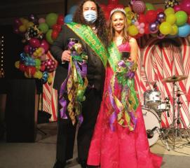 Krewe of Justinian XXVIII Prince Tristan Hebert and Princess Chandler Higgins. “How Sweet It Is” for Krewe Justinian