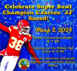 City of Minden to host parade celebrating local Super Bowl champ L’Jarius Sneed!