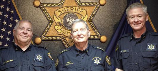 (From left) Lt. Tony LeBlanc, Sheriff Steve Prator and Capt. Robert Jump Two deputies earn promotions