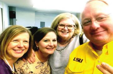 Melissa Olivier, Karen Peace, Kris Heirs, Brad Peace Tiger fans drinking bourbon for a good cause
