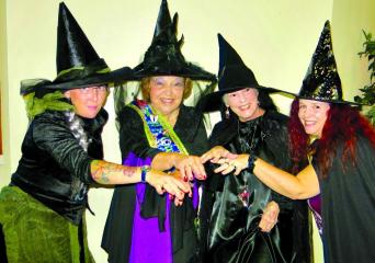 Witches gather to cast spells at the Krewe of Akewa coronation: Tracy Mendels, Wanda Cunningham, Liz Skyles and Julia Casey. Chairwoman Hope Ghali Produced Dazzling Loyola College Prep Style Show Featuring Class of 2023 Seniors